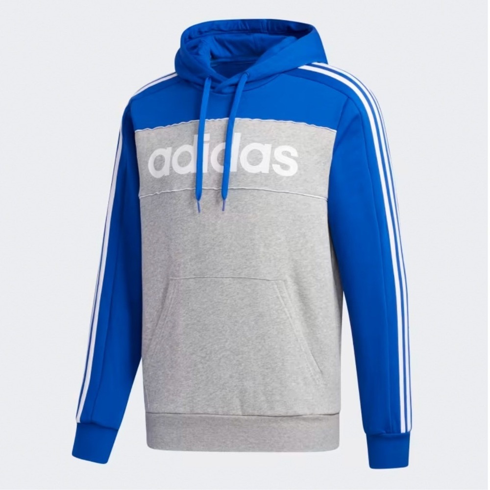 Adidas‎ Three Stripes Essentials Hooded Sweatshirt Blue and Gray Mens Large